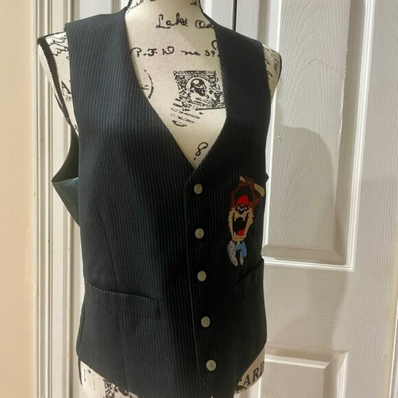 VINTAGE 1992 LOONEY TUNES TAZMANIA DEVIL 100%COTTON BLAZER VEST Sz S Cartoons - Picture 13 of 16